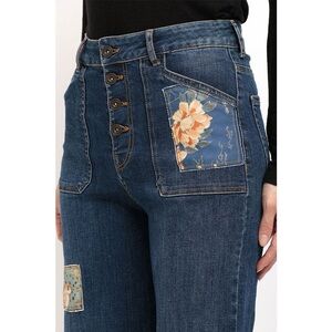 Desigaul Women's Patchwork Wide Leg Tall Blue Denim Jeans Size: 0